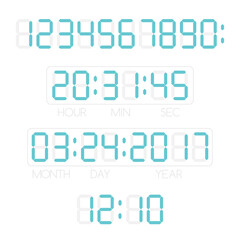 LCD numbers, time and date  for electronic device.
