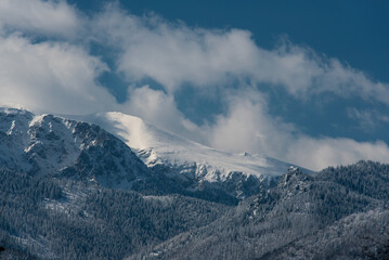 Aerial view of Tatra mountains in Poland during winter