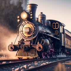 Naklejka premium old train traveling generated by AI