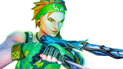 Skye holding a gaia ghost variant blue and xenohunter melee