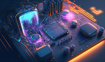 technology-themed background is a mesmerizing blend, It features intricate circuit boards and code, giving a futuristic technology