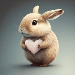 Obraz premium Adorable bunny holding a heart. Cute valentines bunny. Valentines day card. Love rabbit. Rabbit with a heart
