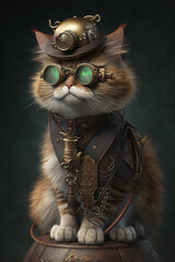 steampunk style cat with glasses generated by AI
