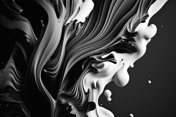 Abstract background of drops of black and white liquid in 3d style. AI generation