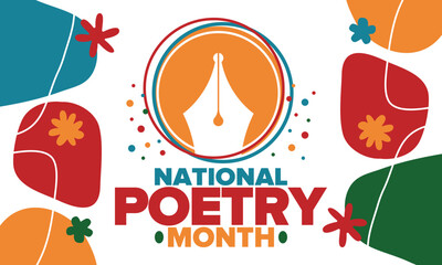 National Poetry Month in April. Poetry Festival in the United States and Canada. Literary events and celebration. Poster, card, banner and background. Vector illustration