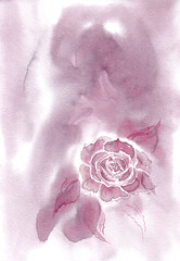 Single rose as a symbol of love. Hand made art painting with red dry wine on paper texture. Bitmap image