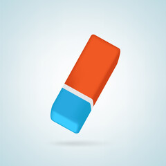 Eraser. Blue and orange colored rubber. Isolated vector illustra