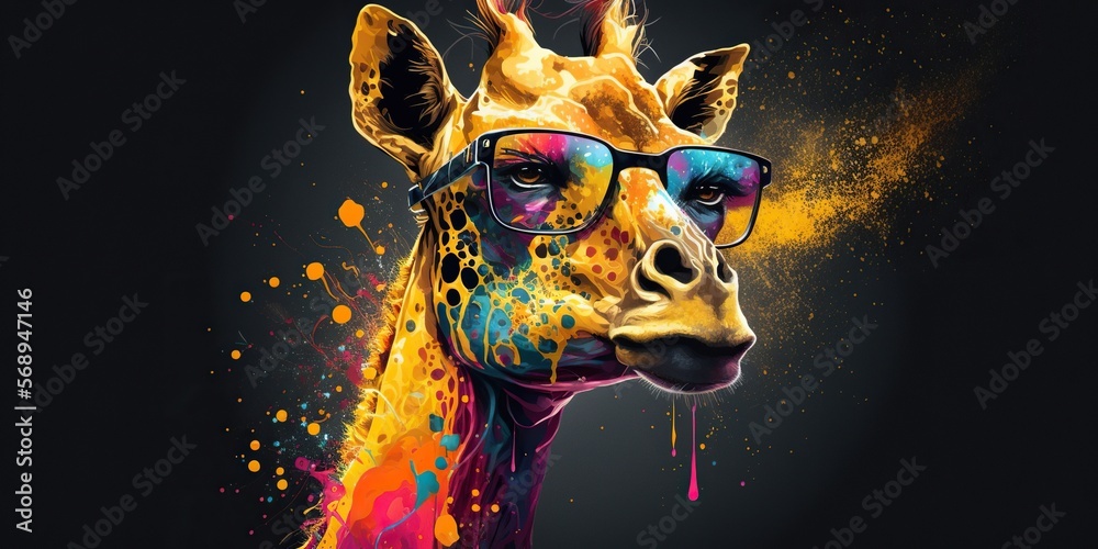 Wall mural colored sunglasses giraffe