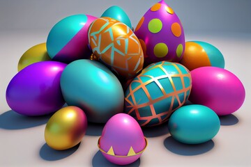 Fototapeta na wymiar Pile of birght and colorful Easter Eggs - 3d render. Generative AI