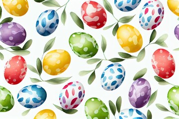 Fototapeta na wymiar Seamless easter pattern of colorful eggs on a white background. Watercolor. Generative AI