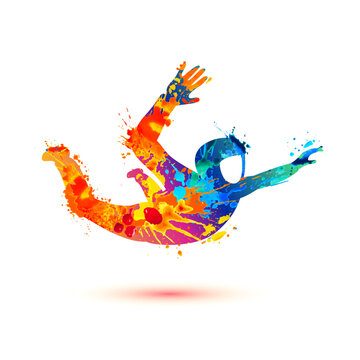 Man soars in a wind tunnel icon. Vector illustration of splash paint