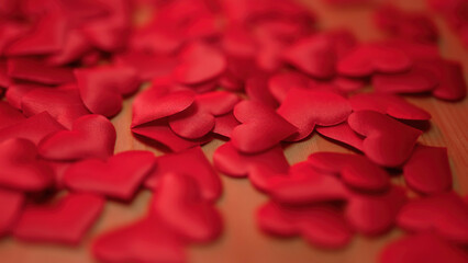 Obraz na płótnie Canvas Heart decorations on table for Valentine's Day, romantic atmosphere