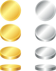 Gold and silver coins collection. Four different variants of perspective.