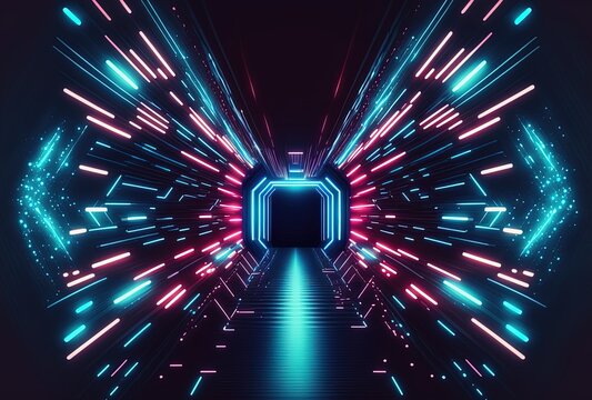 Futuristic Tunnel Background with Neon Acceleration Glow