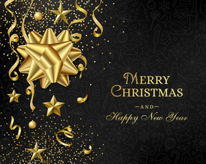 Fototapeta na wymiar Christmas luxury black background with golden decorations