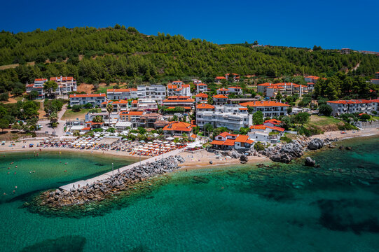 Panorama of Loutra, Pallini - small, beautiful tourist village by the sea on Kassandra peninsula, Halkidiki (Chalkidiki), Greece