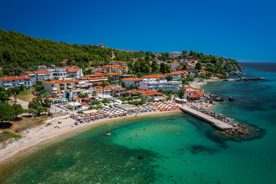 Panorama of Loutra, Pallini - small, beautiful tourist village by the sea on Kassandra peninsula, Halkidiki (Chalkidiki), Greece