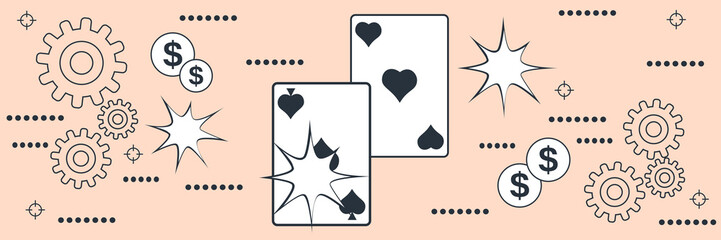 Card game success flat contour style  vector concept illustration