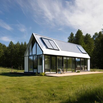 Independent house with panoramic windows created with Generative AI technology