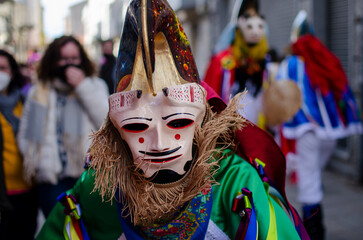 Xinzo de Limia, Spain -02/19/2022 Pantalla the traditional carnival mask. One of the most popular carnivals in Galicia, Entroido de Xinzo de Limia.