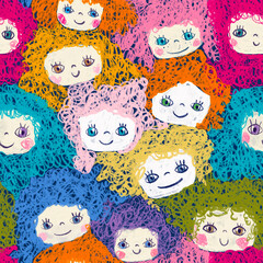 Cute seamless pattern with smiling kids faces - 568950154