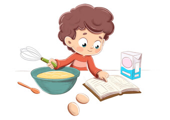 Child cooking making a recipe from a book - 568950524