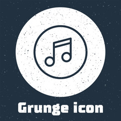 Grunge line Music note, tone icon isolated on grey background. Monochrome vintage drawing. Vector