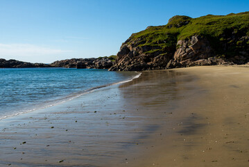 Beautiful Nature Norway natural landscape.  Scenic outdoors view. Ocean with waves and mountains. Explore Norway, summer adventure