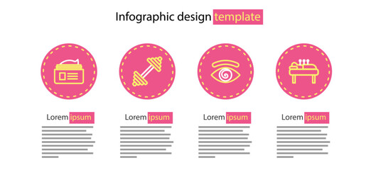 Set line Hypnosis, Acupuncture therapy, Dumbbell and Ointment cream tube icon. Vector