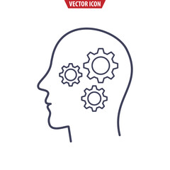 Head and gear wheel silhouette. Mind thinking. Isolated vector illustration