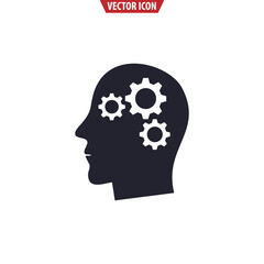 Head and gear wheel silhouette. Mind thinking. Isolated vector illustration