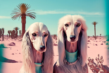 Fashionable two dogs in a desert - Generative AI