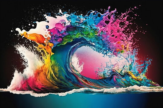 Water Explosion Abstract Rainbow - Colorful Explode Paint splash pattern element 