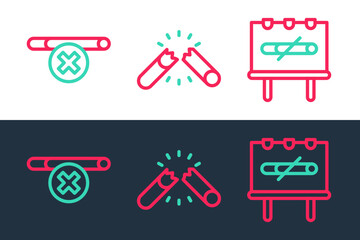 Set line No smoking, and Broken cigarette icon. Vector
