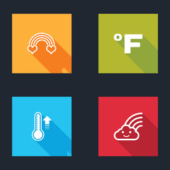 Set Rainbow with heart, Fahrenheit, Meteorology thermometer and cloud icon. Vector