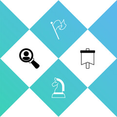 Set Magnifying glass for search, Chess, Flag and icon. Vector