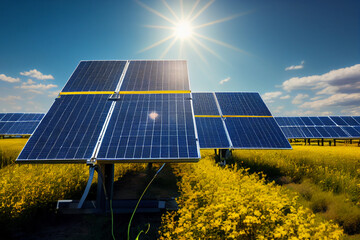 Solarpanele f&uuml;r erneuerbarer Energie auf einem Feld - Generative Ai 