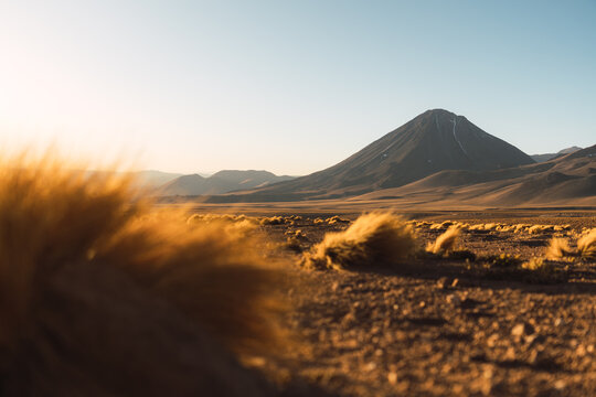 Landscape of a volcano in an arid place