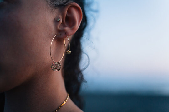Close-up of handmade earrings