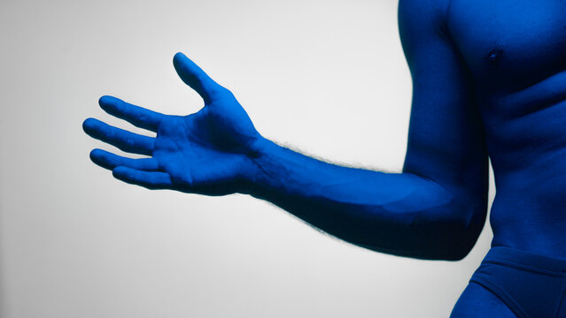 Open Hand Of Topless Athletic Man Abstract Color