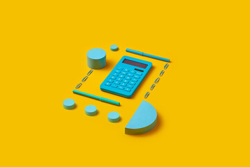 Calculator, paper elements and stationery.