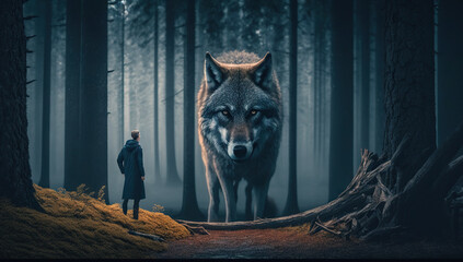 illustration of big wolf in the wood