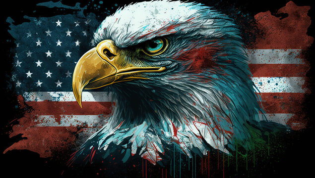 illustration of the white-headed eagle on the USA background