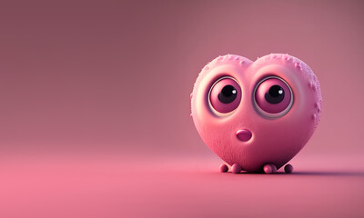 Cute personage heart, pink cartoon 3d heart . Generative AI	