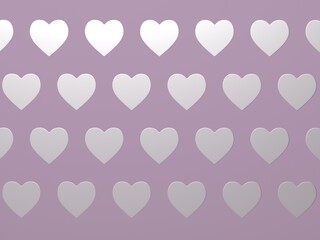 Happy Valentine's Day - White silver Hearts. White Hearts on violet Background. 3d Background with paper hearts. Glittering hearts.