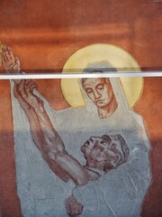 Bildnis einer Schwester mit Heiligenschein und Junge