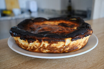 Basque cheesecake.San Sebastian Spanish cheesecake.