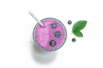 Blueberry smoothie on white background