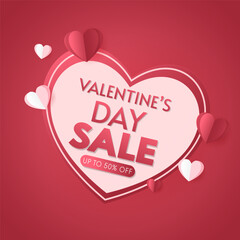 Promo Web Banner for Valentine's Day Sale. Beautiful Background with Red Hearts. Vector Illustration with Seasonal Offer. Valentine's Day Poster.