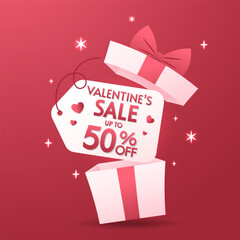 Promo Web Banner for Valentine's Day Sale. Beautiful Background with Red Hearts. Vector Illustration with Seasonal Offer. Valentine's Day Poster.